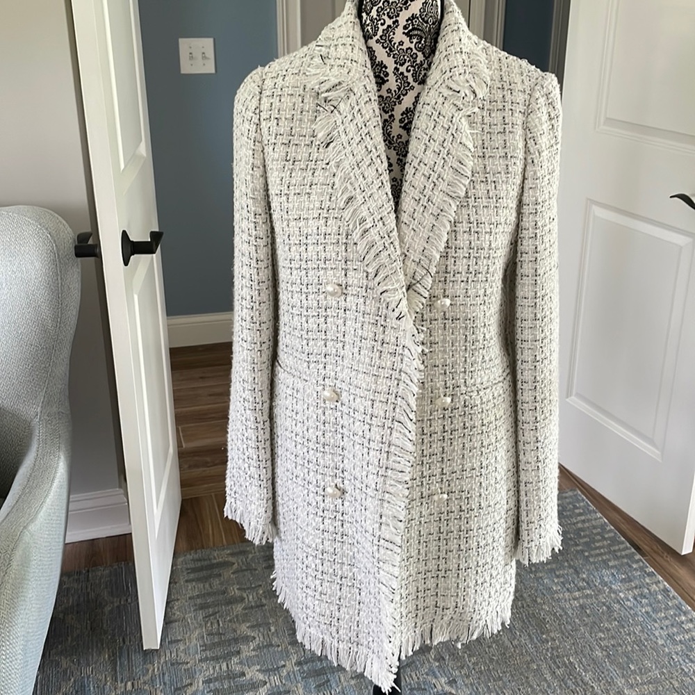 Tory Burch Black & White Fringe Tweed Jacket 6